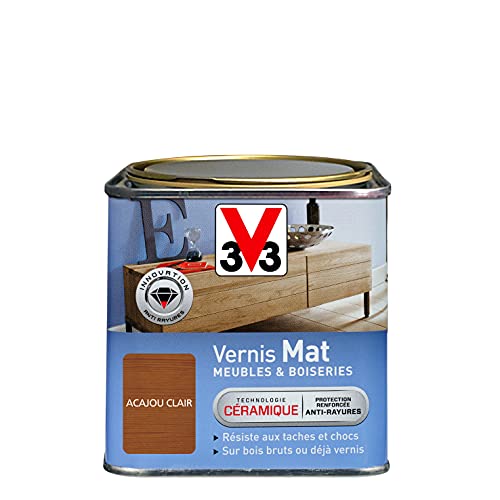 V33 Vernis intérieur Mat meubles & boiseries, Acajou clair 0,5L