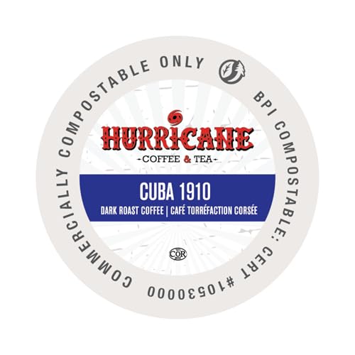 Image of Hurricane Coffee & Tea Cuba 1910, Compostable Coffee Pods, 80 Ct | K-Cup Keurig Compatible Coffee Pods, Dark Roast Coffee, Patented Design For Fuller Flavor