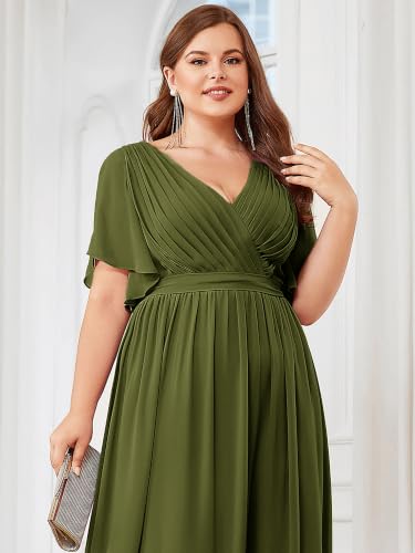 Image of Ever-Pretty Plus Women's Chiffon Bridesmaid Dress A-Line Empire Waist Floor Length Plus Size Formal Wedding Guest Dresses