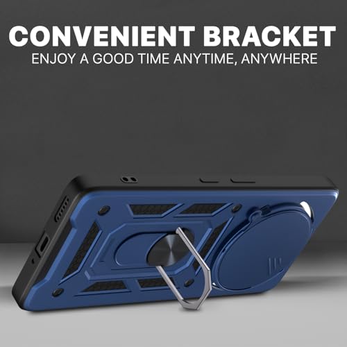 Image of Pikkme Back Cover for Nothing Phone 3a Pro 5G | 360 Protection Case | Sliding Camera Shield Cover & Ring Holder Stand D10 Tough Armor Bumper Case (Blue)