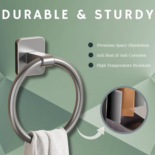 Image of Tenom Towel Hanger for Wash Basin, Self Adhesive Towel Holder for Kitchen & Bathroom, ABS Plastic Light Weight Rustproof Napkin Holder, Wall Mounted No Drill Towel Rod (Grey, Circle)