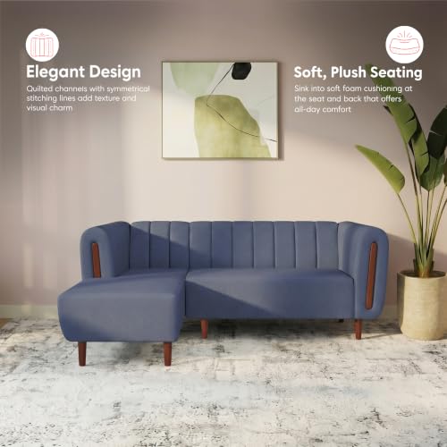 Image of Interio by Godrej Paramount L-Shape 3 Seater Right Hand Side Fabric Sofa, 1-Year Warranty, Solid Wood, Ocean Blue