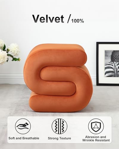Velvet-Pouf-OttomanModern-Footstoo-OttomanComfortable-Upholstered-Vanity-StoolMulti-Functional-s-Shape-OttomanUnder-Desk-Ottoman-for-Living-Room-Bedroom-Entrance-Orange Velvet Pouf OttomanModern Footstoo OttomanComfortable Upholstered Vanity StoolMulti Functional s Shape OttomanUnder Desk Ottoman for Living Room Bedroom Entrance Orange