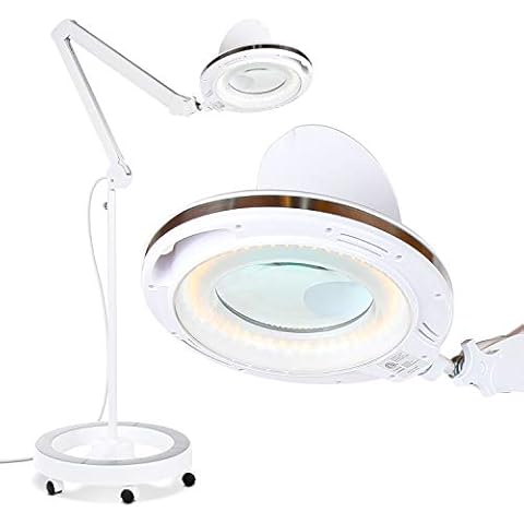 Brightech LightView Pro Magnifying Glass with Light and Stand, Magnifying Floor Lamp with a 6-Wheel Rolling Base for Facials, Lash Estheticians, Dimmable LED Work Light for Sewing, Crafts Cover