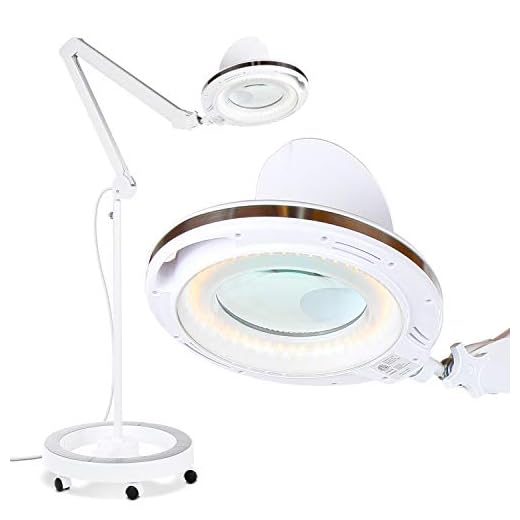 Brightech LightView Pro Magnifying Glass with Light and Stand, Magnifying Floor Lamp with a 6-Wheel Rolling Base for Facials, Lash Estheticians, Dimmable LED Work Light for Sewing, Crafts