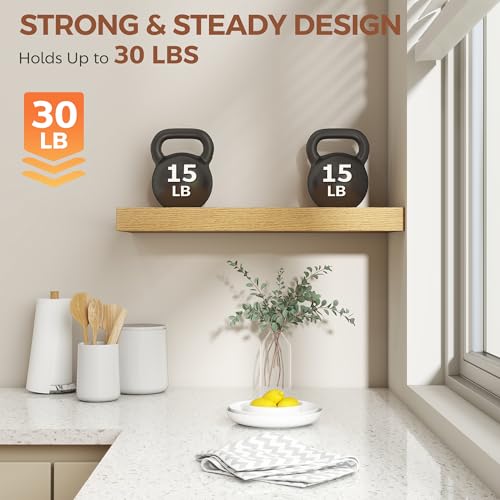 Image of Dreamland Floating Shelves for Wall,8 Inch Deep Floating Shelves,24 inch W x 8 inch D Wall Shelves for Bedroom, Living Room, Kitchen, Bathroom,Oak Color,Set of 2
