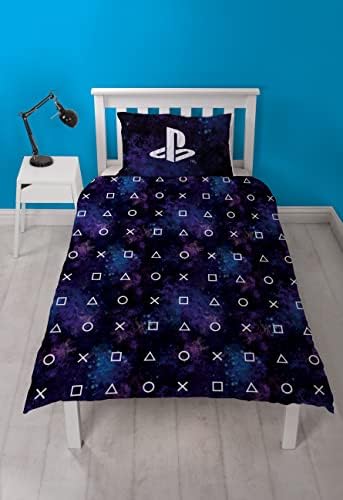 Playstation Nebula Single Duvet Cover - Playstation Controller Icons Design - Officially Licensed Reversible Bedding set with matching Pillowcase