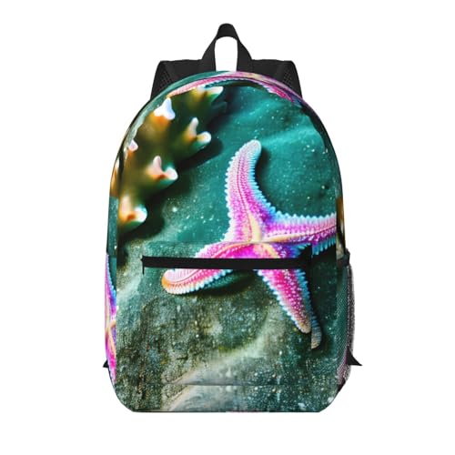 Sac à dos de voyage portable noir 43,2 cm avec motif étoile de mer multi-poches