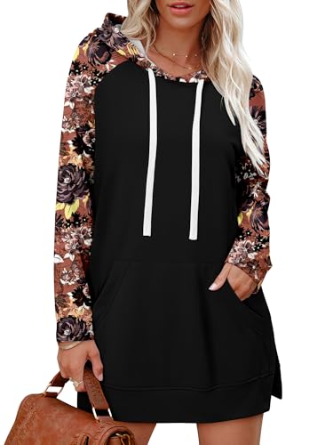 KISSMODA Women Hoodies Dress Long Sweatshirts Dress Raglan Sleeves Oversized Sweatshirts with Pocket 2025 Fall Winter Trendy