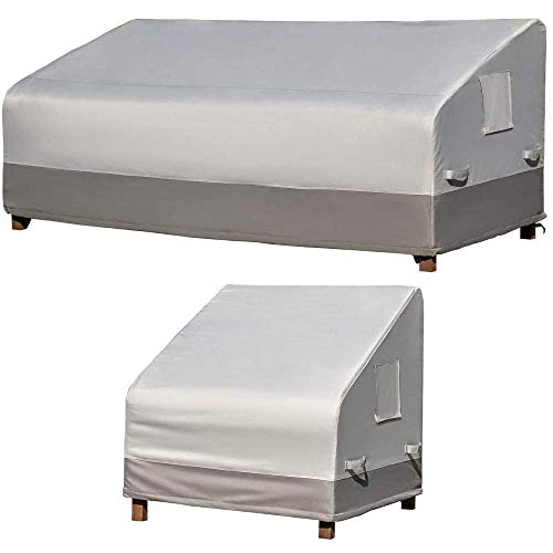 Gorilla Grip Outdoor Furniture Sofa And Chair Cover, Both In Gray, Sofa Size Is 80X38X32, Small Chair Size Is 30X34X32, Waterproof, Includes Adjustable Elastic Cord, 2 Item Bundle #TOP18