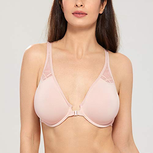 Image of DELIMIRA Women's Front Closure Racerback Plus Size Bra | Full Coverage, Supportive, Underwire, Plunge, No Padding Unlined