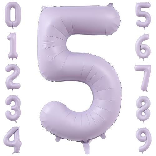 Image of Pastel Purple 5 Number Balloons,40 Inch Light Purple 5 Balloons Large Helium Foil Mylar Purple Number 5 Balloon for Birthday Party Anniversary Decorations
