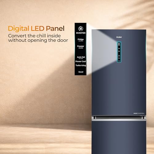 Image of Haier 325 L 2 Star Frost Free Triple Inverter Double Door Bottom Mount Refrigerator, Digital Touch Display & 2X Bigger Fresh Storage (HEB-332GBA-P, GE Black, 14 In 1 Convertible Modes, 2026 Model)