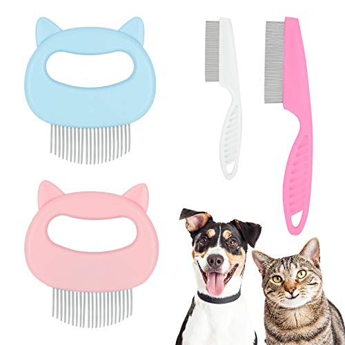 Cat Grooming Comb, KissDate 4Pack Pet Hair Comb Includes 2Pcs Gentle Painless Deshedding Matted Tangled Cat Massage…