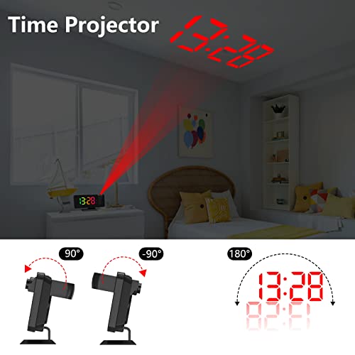 Warbler Projection Clocks for Bedroom, Large Display RGB Alarm Clock with Projector LED Projector Clock for Bedroom with Ceiling Projection, Dual Alarms with USB Charger Port, Snooze - Image 4