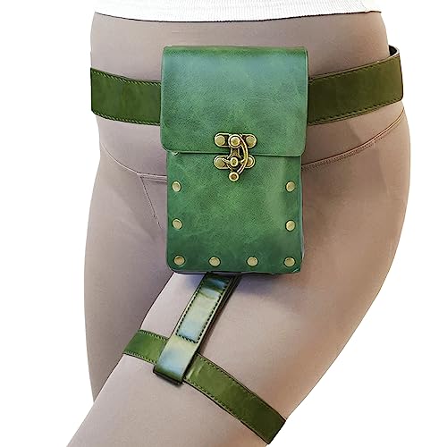Larswon Renaissance Bag Leg Harness Bag Synthetic Leather Belt Bag for Women Hip Bag Fanny Pack Thigh Harness Women, Green