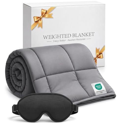Image of Smart Queen Weighted Blanket with Sleep Mask 15lbs 48'' 72'' Twin Size, Soft Cooling Heavy Blanket for Sleeping, Breathable All Season Comfort with Premium Glass Beads,Machine Washable