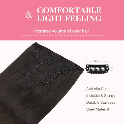 Image of GOO GOO Clip in Hair Extensions Real Human Hair, Remy Human Hair Extensions Clip ins for Women, Natural Human Hair, 18inch 150g 9Pcs, 2 Dark Brown