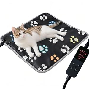 furrybaby Pet Heating Pad, Waterproof Dog Heating Pad Mat for Cat with Durable Anti-Bite Tube Indoor for Puppies Dogs Cats (1 Pack Black, 17 X 17in, Temp Adjustable)