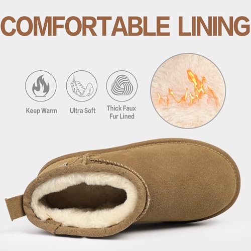 FANTURE Kids Snow Boots Boys Girls Winter Boots Cow Suede Warm Faux Fur Lined Durable Shoes(Little Kid/Big Kid)3