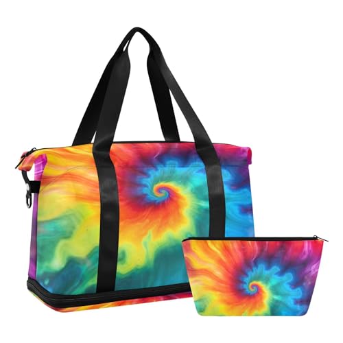 Tie Dye Gym Bag - Weekender Overnight Bags for Women Men, Sport Travel Duffel Bag with Wet Pocket & Shoe Compartment