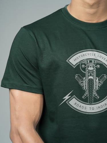 Image of T-Shirt for Men - 100% Cotton Ladakh Motorcycle Rider Half Sleeve Round Neck Graphic Print | Regular & Oversized Fit | 180 /220 GSM | S-5XL | Black, Navy Blue, Olive, Red, White
