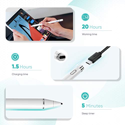 ORIbox Stylus Pen for iPad, Digital Pencil Smooth Precision Capacitive Pen Ultra Fine Point, Universal for iPhone/iPad Pro/Mini/Air/Android/Microsoft/Surface and Other Touch Screens, E-White - Thumbnail 3