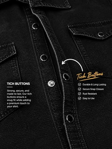 Image of Men's Slim Fit Western Denim Shirt with Dual Chest Pockets - Long Sleeve Button-Down Casual | Smart Casual Fashion Wear |Durable Tich snap Buttons.