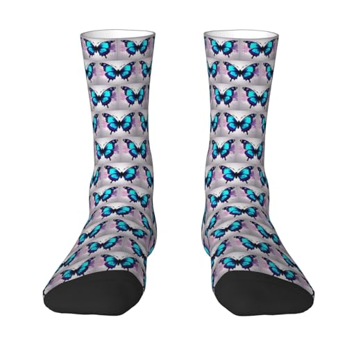Tnnutp Calcetines vintage de moda mariposa azul, púrpura, calcetines suaves y cómodos, calcetines de botas de regalo para hombres y mujeres, calcetines de correr, blanco, Talla única