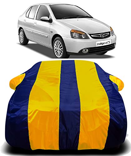 Image of Waterproof Car Cover with Ultra Surface Body Protection (Yellow Stripes) (Tata Indigo ECS)