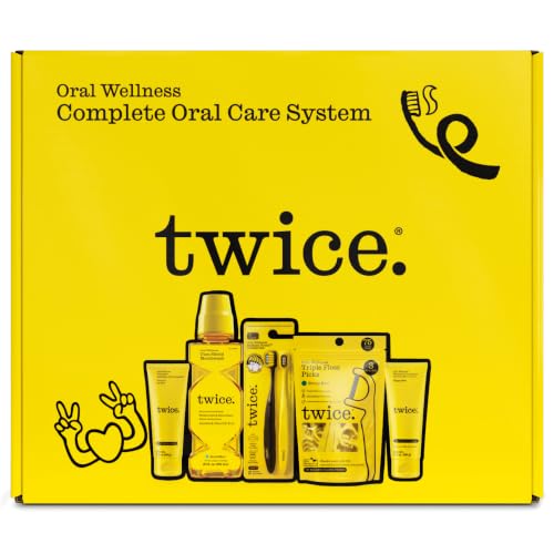 Twice Oral Care Kit with Toothpaste, Mouthwash, Toothbrush & Floss Picks