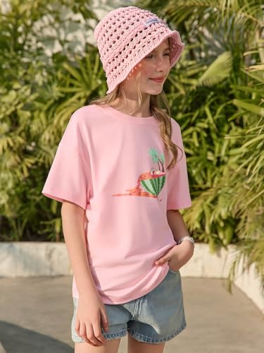 Image of Haloumoning Girls Short Sleeve T-Shirts | Kids, Summer,girls shirts,versized t shirts,Girls T-Shirts,Oversized Tops, Casual Crewneck, Basic Tees 5-14Y
