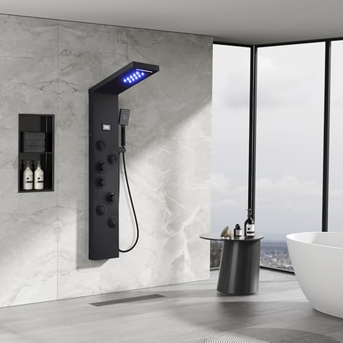 Image of 5-in-1 LED Shower Panel Tower System Matte Black Stainless Steel