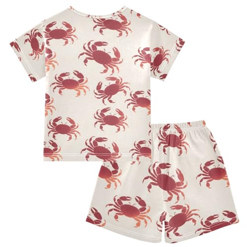 ALAZA Crab Funny Lovely Stylish Pajamas Set Short Sleeve Cotton Sleepwear Summer Pjs 2 Piece 5-14Y2