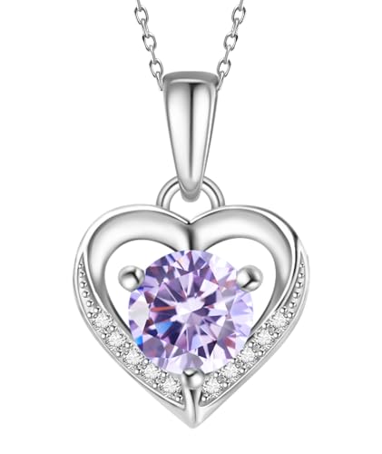 Eastlily Heart Alexandrite Zirconia Necklace for Women,925 Sterling Silver Birthstone Pendant Jun-Alexandrite, Necklace Pendant with Titanium Steel Chain 16+2", Romantic Jewelry Gift for Birthday