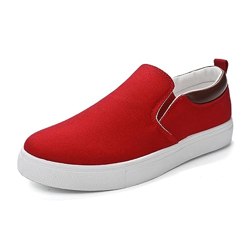 Mens Slip on Shoes, Men Canvas Low top Shoes, Fashion Shoes with Comfortable and Breathable (Red,US-7.5/8) - Main Image