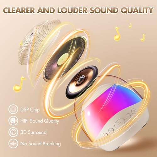 Mini Karaoke Machine Gifts for Kids Adults, Portable Karaoke Speaker with 2 Wireless Microphones, Kids Microphone with Speaker, Birthday Gifts for Girls Boys 3-12+ Year Old (Beige) — view 2
