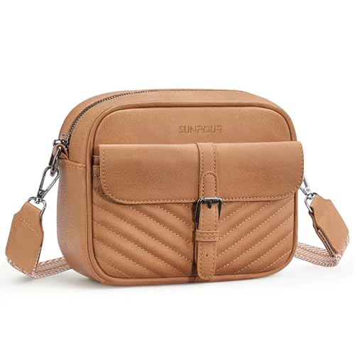 Image of Crossbody Bags for Women,Multi-Pocket Leather Crossbody Purse | RFID Blocking Pockets,Fits iPad,Adjustable Wide Strap,Quilted Exterior,8 Card Slots,Gift Ready