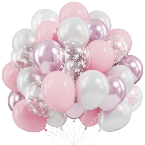 Pink Winter Wonderland Balloons, 50 Pcs Girls Womem Christmas Party Balloon