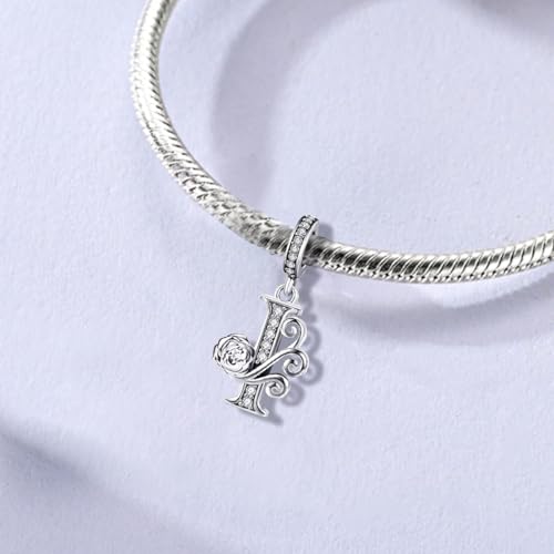 LNQOBU Complete A~Z Alphabet Charm Letter Beads, Solid 925 Sterling Silver with Cubic Stones Rose Alphabet Charm fits Pandora Bracelets Necklace Women Jewelry4