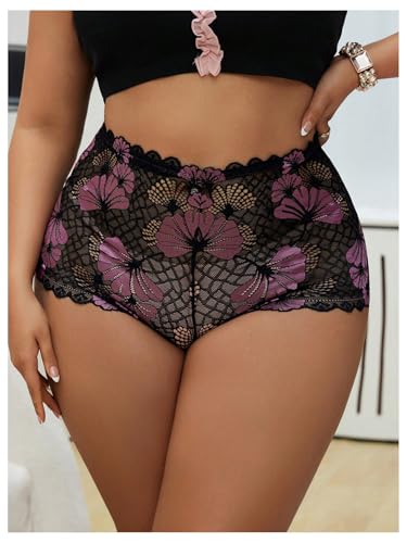 Image of WDIRARA Women's Plus Size Sheer Lace Boyshorts Underwear Sexy High Waisted Boxer Briefs Panties