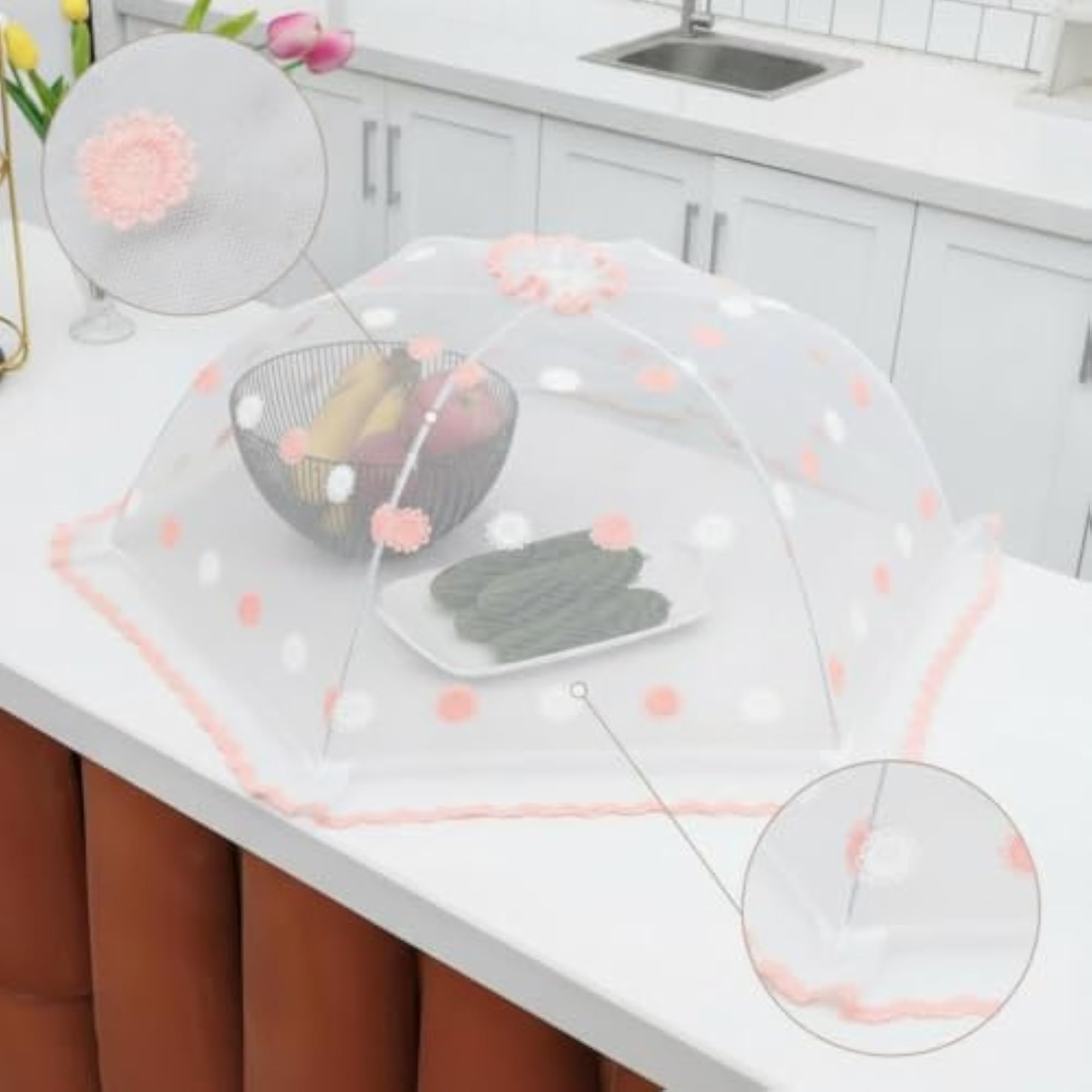 Foldable Food Cover Tent for Home Use, 20-inch Round Red Edge
