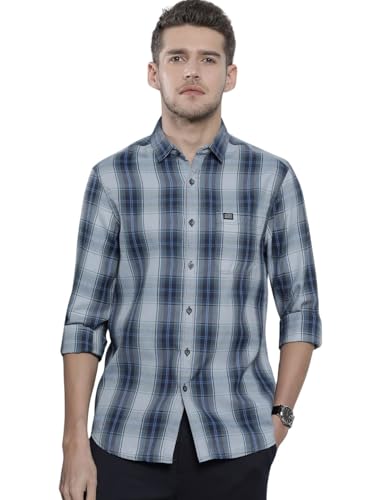 Image of The Indian Garage Co Men Regular Fit Checkered Full Sleeves Cutaway Collar Casual Shirt