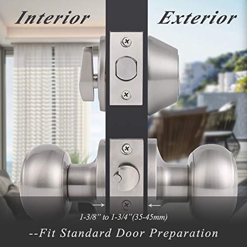 Probrico Keyed Alike Round Ball Entry Door Knob And Single Cylinder Deadbolt Set, Satin Nickel, 1Pack #TOP4