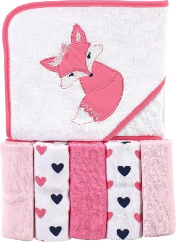 Image of Luvable Friends Unisex Baby Hooded Towel with Five Washcloths, Foxy, One Size (Pack of 5)