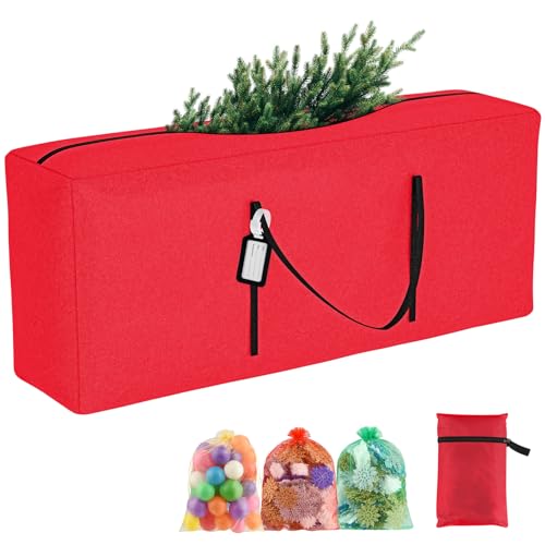 Image of BOUBONI Red Christmas Tree Storage Bag 7.5ft 750D Oxford Fabric Water Resistant Moving Bags Heavy Duty Extra Large Reusable Xmas Artificial Tree Storage Bag (48x21x15in)