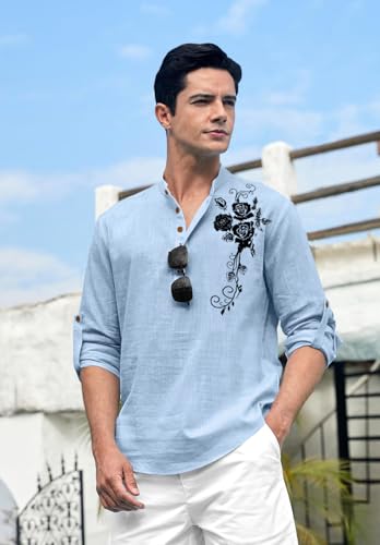 Image of Zombom Men's Cotton Polyester Blend Mandarin Collar Self One Design Printed Full Sleeve Casual Short Kurta Shirt