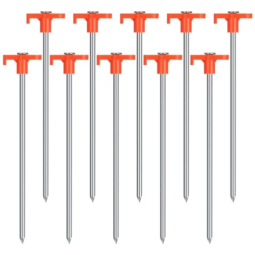 10er Heringe Erdnägel Stabil, Zeltheringe Sturmsicher, Zeltheringe Stahl Erdnägel, Hering Camping, Hering Zelt Stabil, Stark Zelt Heringe für Harte Böden Wald,Wiesen Gras, Sandboden Orange