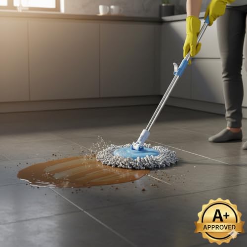 Image of Spin Mop Stick Handle Replacement | Adjustable Telescopic Stainless Steel Mop Rod | Rust Resistant Heavy Duty Mop Stick | Comfortable Grip Rod for Wet & Dry Floor Cleaning | Home, Office