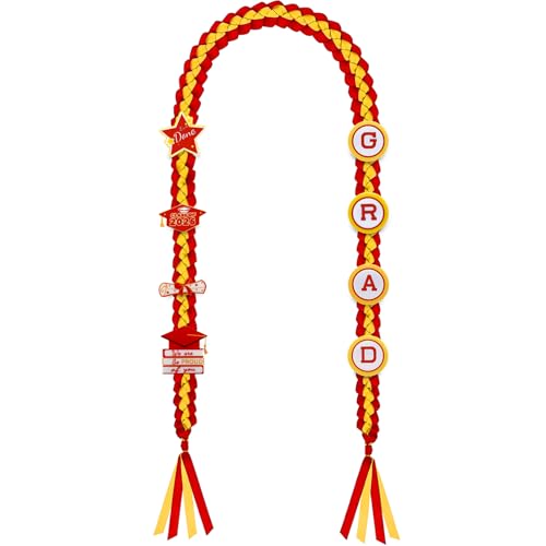Image of Graduation Leis Class of 2026 Decorations, Handmade Double Braided Graduation Ribbon Leis with Glitter Pins for Him Her High School College Congrats Party Supplies (Red & Gold)